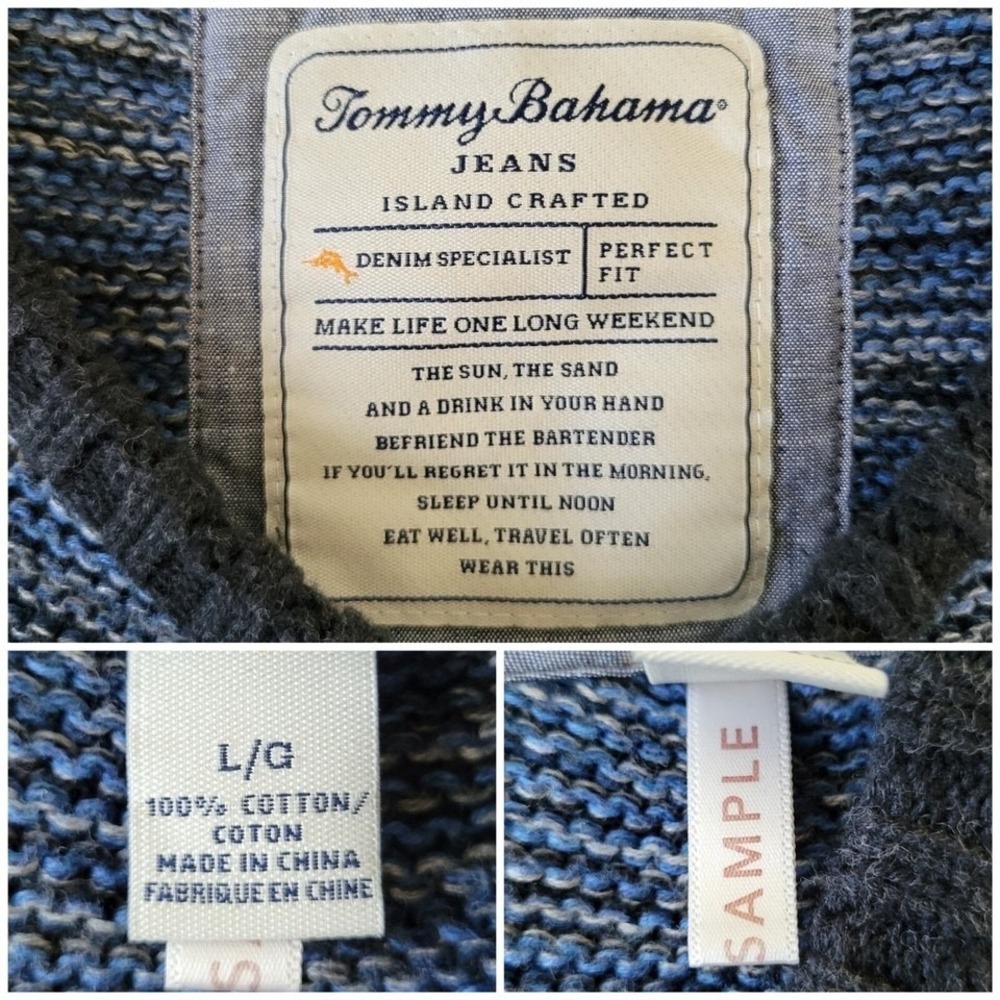 Tommy Bahama Men's Size L Blue Ombre Pullover Knit Cotton Sweater Crew Neck - Picture 4 of 6